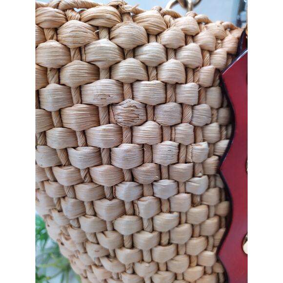 Michael Kors Santorini Straw Corn Husk Leather Trim Turn Lock Tote Shoulder Bag - Picture 5 of 16